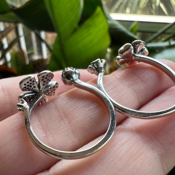Peach Blossom Flowers Silver Double Ring - Size 8/9.5 - Picture 12 of 14